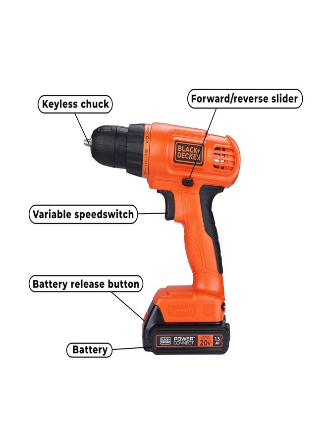 BLACK+DECKER BDCD120VA-IN 20V Li ion Cordless MAX Drill/Driver & Home Tool Kit, 10mm chuck size, 34 Piece set, Orange, 1 year warranty - Image 3